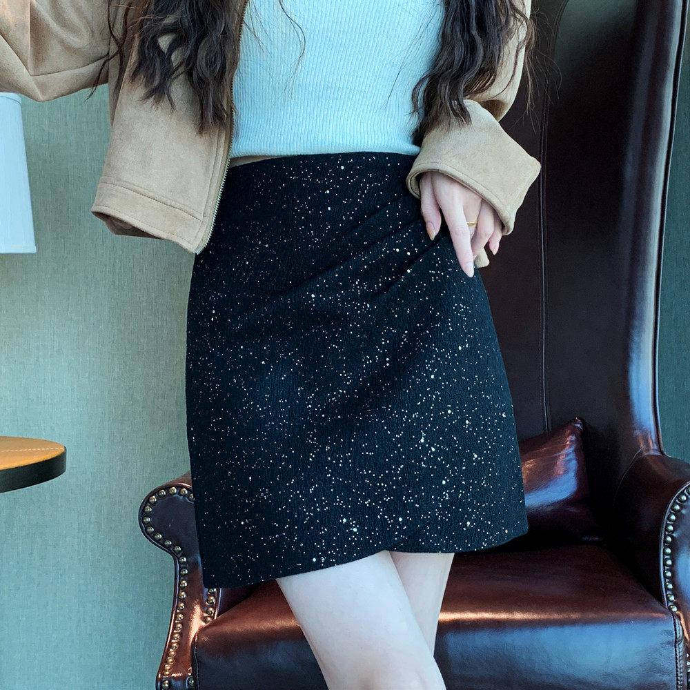 

Irregular High-Waist Woolen A-Line Skirt for Plus Size Women - Autumn/Winter Hip-Hugging Short Skirt 4XL чёрный