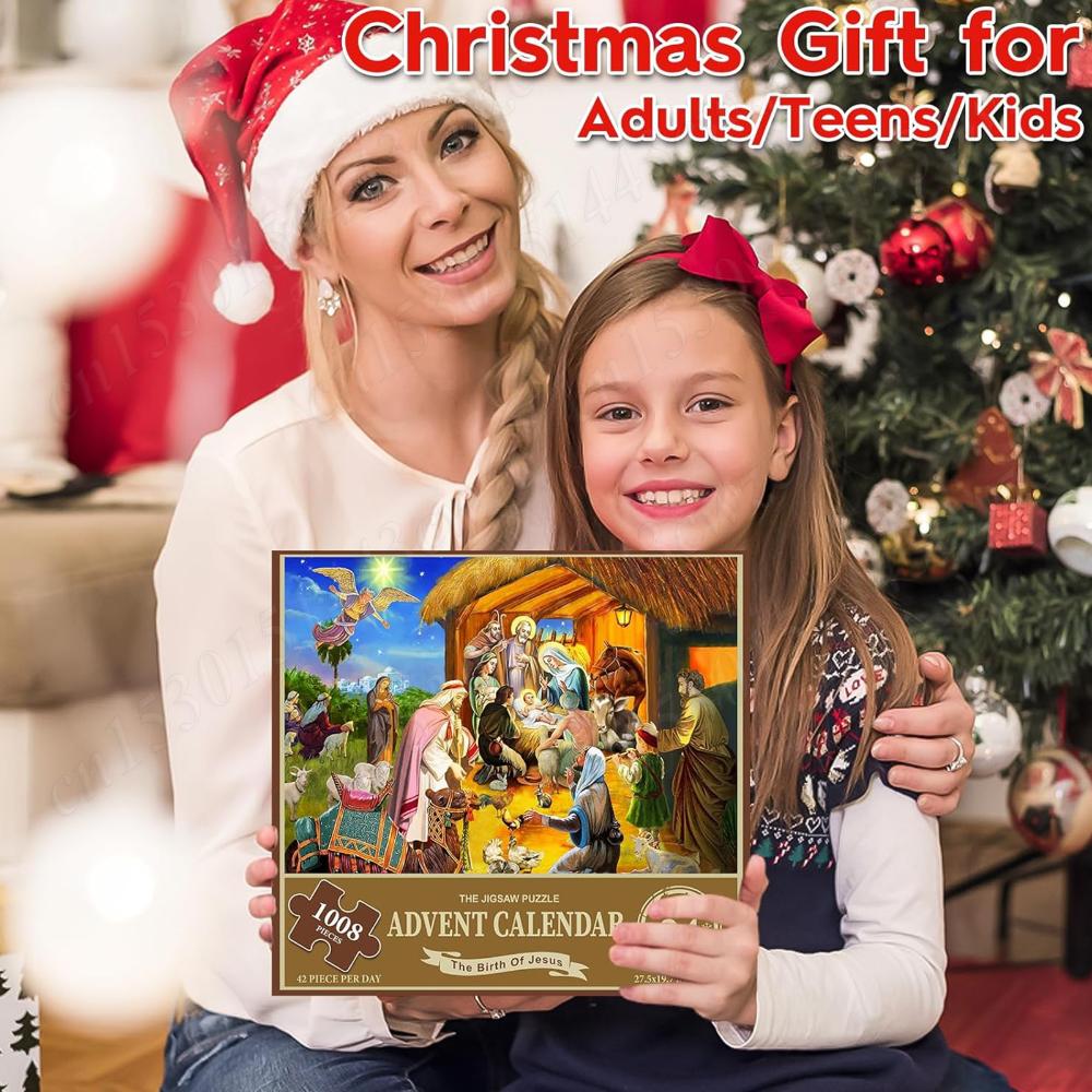 Nativity Jigsaw Puzzles Advent Calendar 1008 Pieces Jesus Birth Puzzles Countdown Calendars Gifts Box For Christian Home Decor