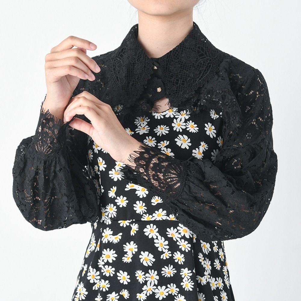 Hollow Out Lace Fake Collar Cape Flower Scarves Elegant Short Small Shirt  Female