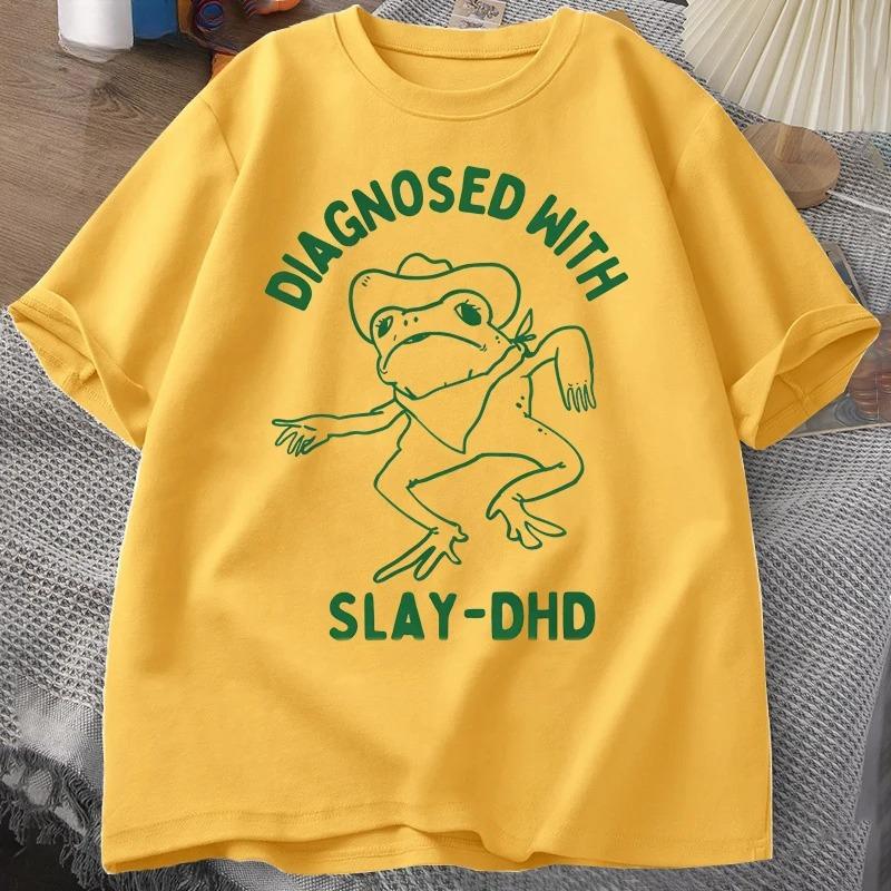 Diagnosed with Slay DHD Tshirt Fun Summer Frog Pattern Tshirt Womens Short sleeved Tshirt Fashion Versatile S