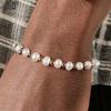 EFFIE QUEEN Genuine 925 Silver 14k Gold Round Freshwater Pearl Beads Ball Chain Bracelet Natural Jewelry for Men Wedding NMB03