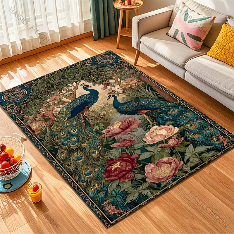 1PC Peacock Floral Pattern Art Pattern Rug Carpets for Bedroom Living Room Sofa Mat Creative Door Mat Cloakroom Home Decor