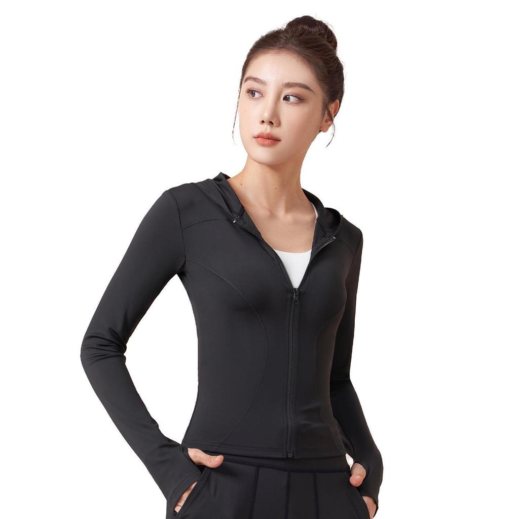 Giacca da Yoga con Cappuccio Slim-Fit Juyitang - Alta Elasticità, Nude, Cardigan a Maniche Lunghe