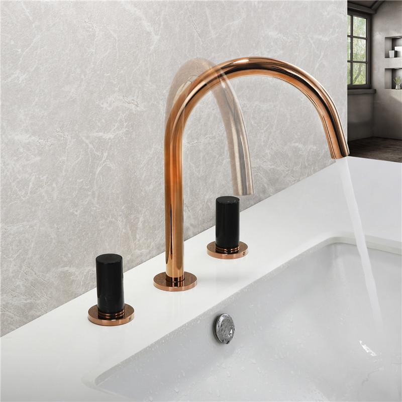 Bathroom Faucet Rose Gold and Black Widespread Basin Faucets Soild Brass Sink Mixer Hot & Cold Lavatory Crane Vessel