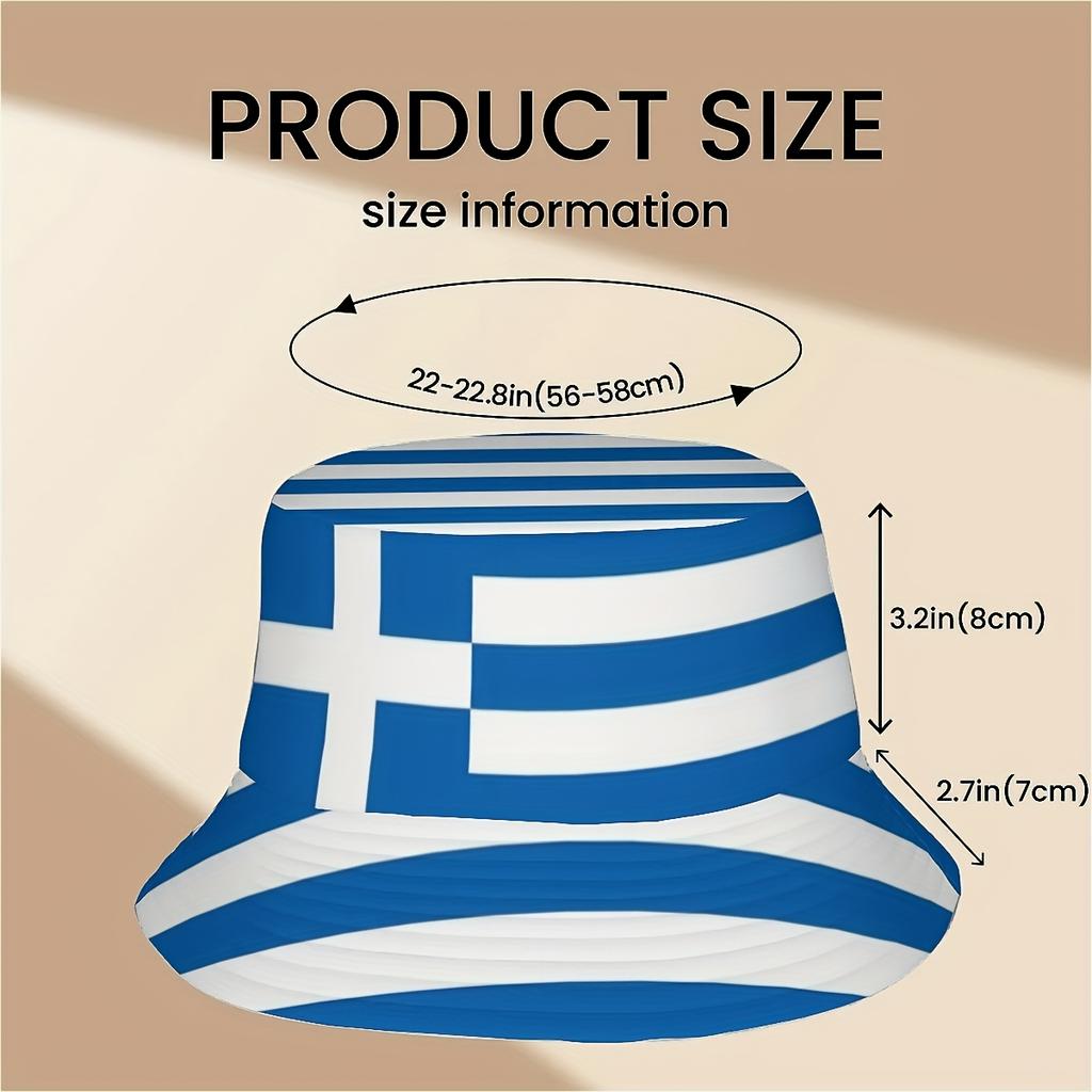 Greek Flag Unisex One-piece Full Print Casual Fashion Bucket Hat Suitable for Outdoor Holiday Travel Birthday Gift Party Gift