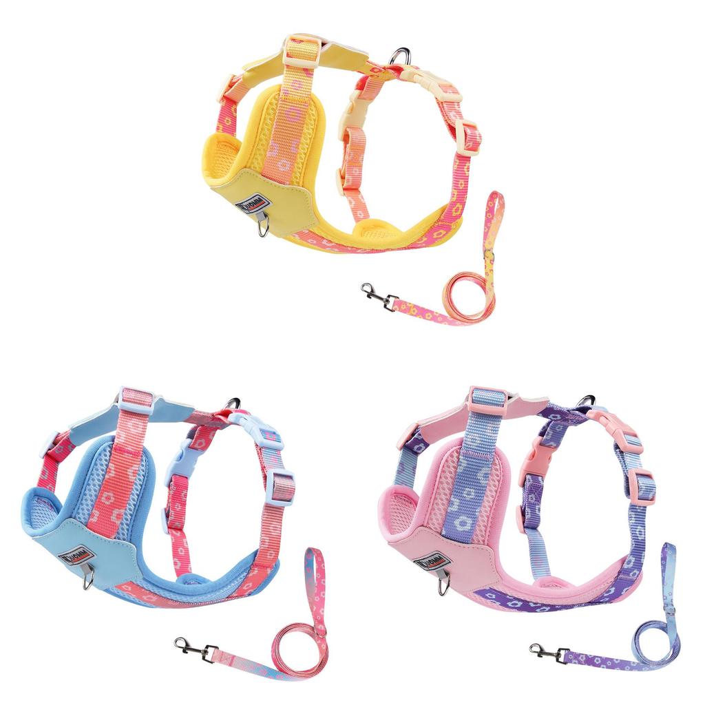 Pet Nylon Harness With Leather Back Support For Daily Walks And Easy Cleaning