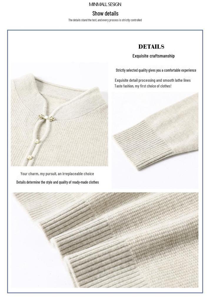 Women's Pure Wool Stand Collar Sweater - Autumn/Winter Loose Slimming Knit Cheongsam Base Layer