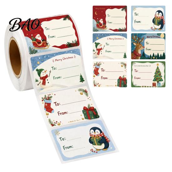 Seasonal Gift Label Rolls 180PCS/Roll Christmas Writable Stickers, Self-Adhesive Decorative Labels, Featuring Snowman And Tree Party Favor Tags