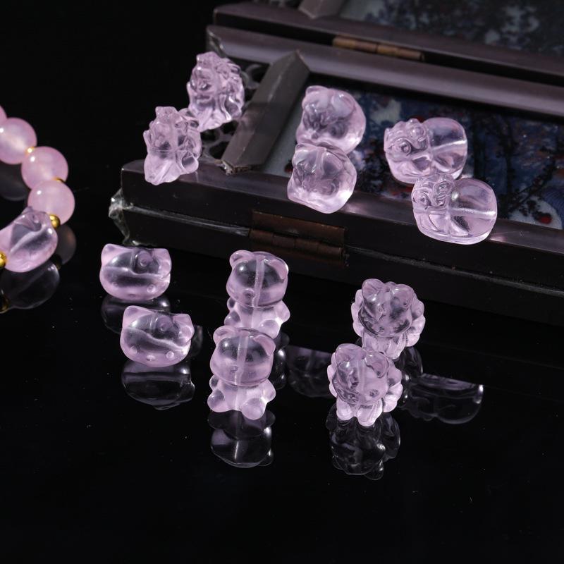 Piezoelectric Rose Quartz Nine-Tail Fox & Bear Crystal Jewelry DIY Carved Accessories