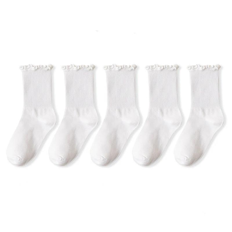 1/3/5 Paar Baumwoll-Rüschen-Knöchelsocken Damen Lolita Niedlich Kawaii Koreanische Strümpfe Mädchen Frühling Schwarz Weiß Mittellange Japanische Socken