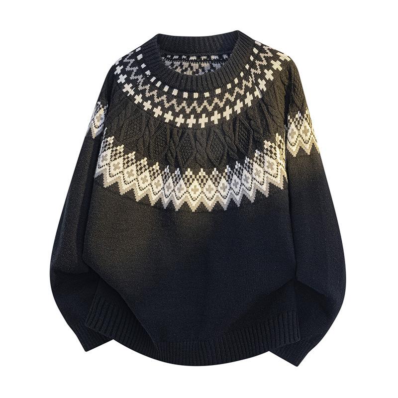 Long Sleeves Sweaters Unisex Sweater Section of The Autumn Winter Retro Floral Pattern Loose Round Neck Design Sense of The Bottoming Knitwear Tops