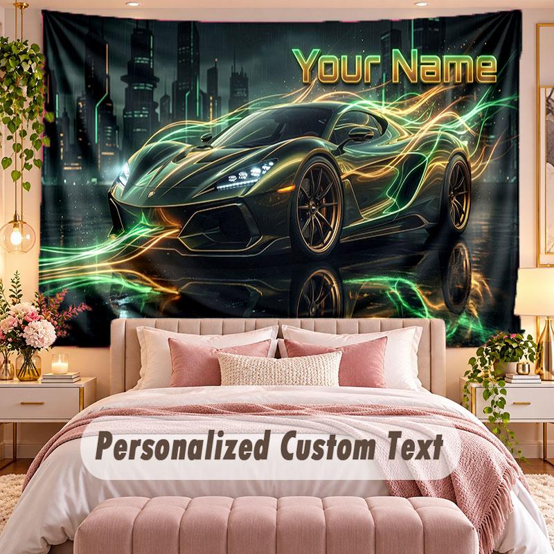 Car Racing (121) Theme Wall Tapestry Customized With Name Text Personalized Hanging Tapestry For Bedroom Living Room Decor