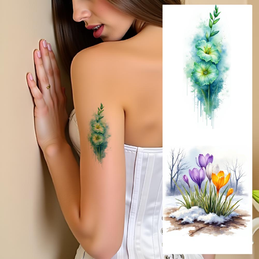 9pcs Temporary Tattoo Temporary Tattoo Stickers Floral Tattoo Watercolor Flowers Spring Blooms For Children Girls Cheeks