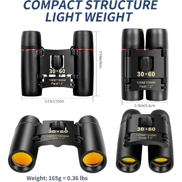 Portable Mini Binoculars,30x60 Zoom Wide View Angle Folding Binoculars Telescope with Low Light Night Vision for Outdoor,Bird