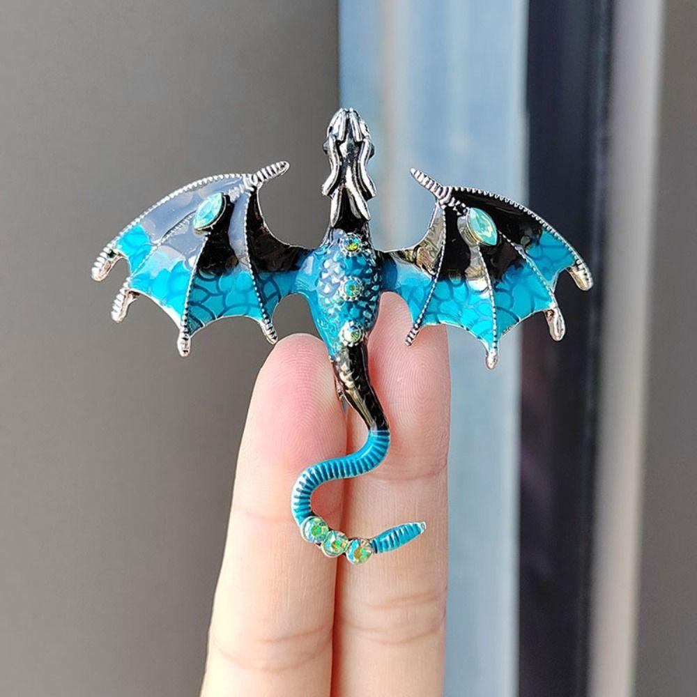 Vintage Enamel Dragon Brooches Jewelry Flying Dragon Brooch Office Rhinestone Brooch Pins