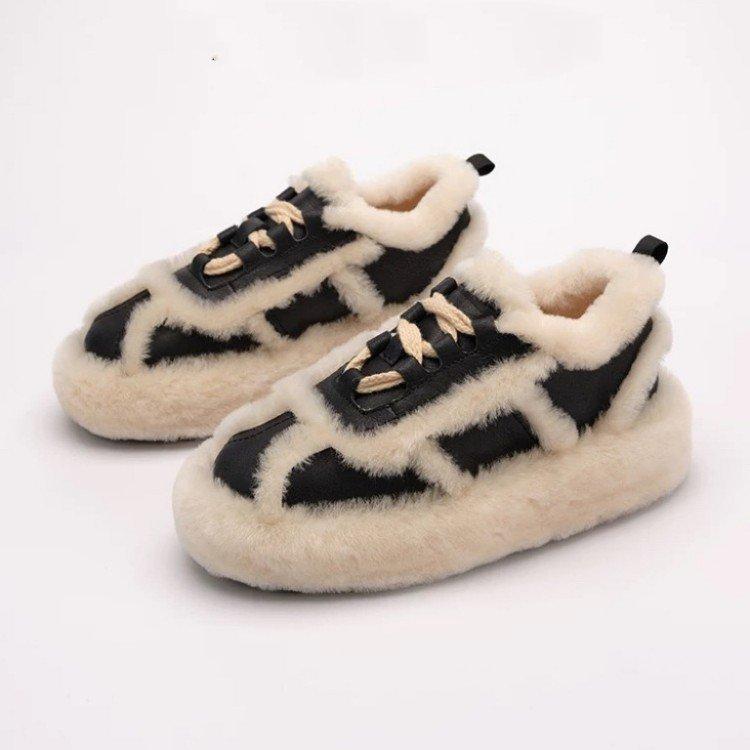 

Zhao Ruth wears lamb wool thick-soled half-slippers on the same wool shoes, women s autumn and winter warm snow slippers 40