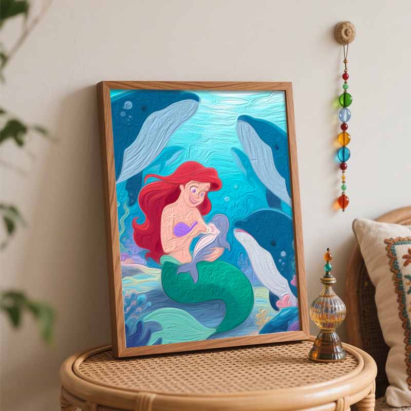 Disney Digital Oil Painting Art Kit Mermaid and Dolphin Handmade Coloring Painting Home Decor
