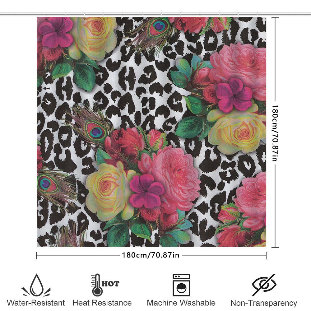 Luxury Floral Leopard Print Shower Curtain Waterproof Home Decor Bathroom Decoration for Kids