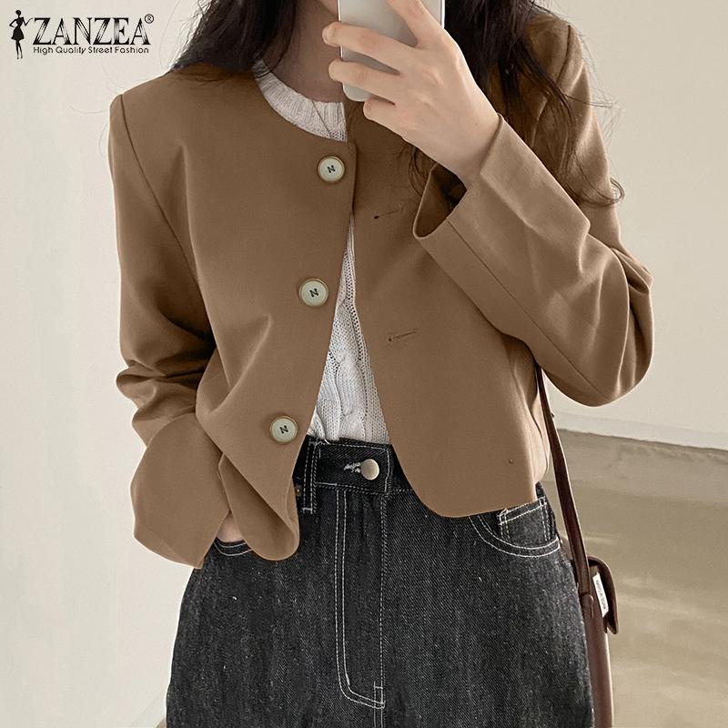 

ZANZEA Женский повседневный кардиган с круглым вырезом и длинными рукавами на пуговицах, тонкая верхняя одежда