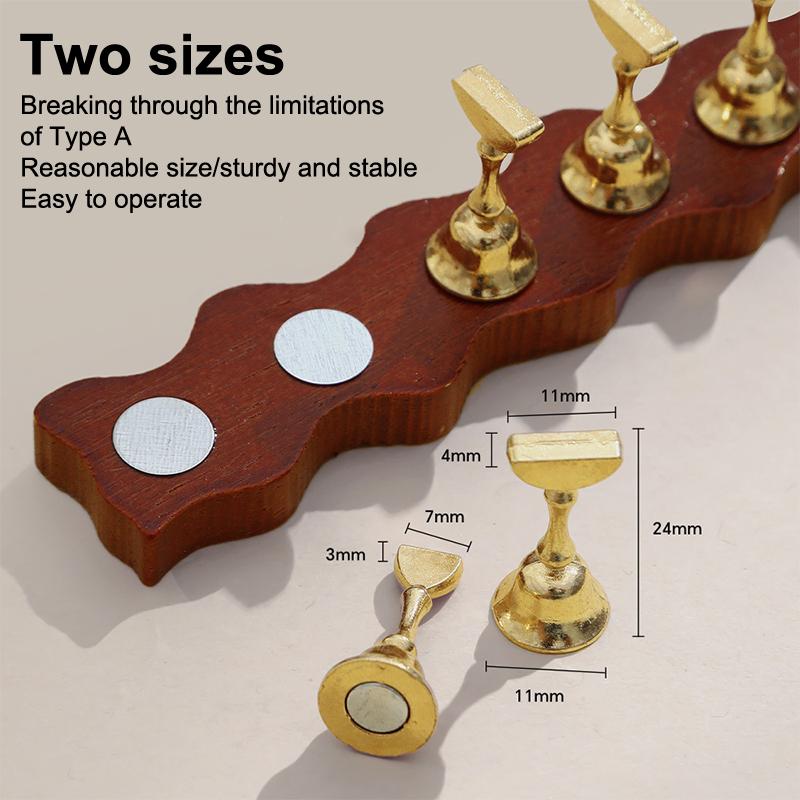 Negleutstilling Sterk Magnetisk Negleholder Falsk Negletipp Øvelsesstativ Valnøtt Trebase Holder For Kunstsalong DIY Øvelsesverktøy