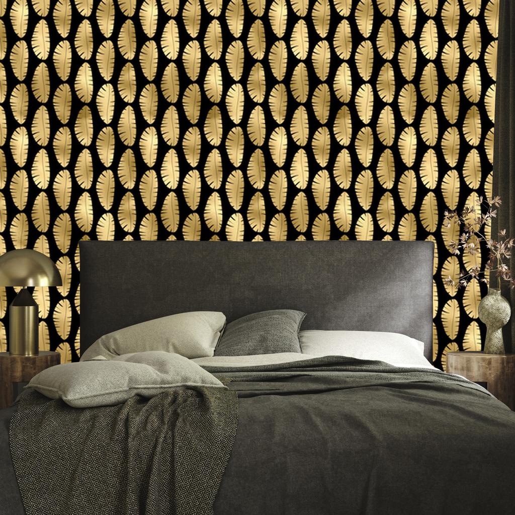 Black and Gold Tropical Gold and Black Pattern Wallpaper 50x1000