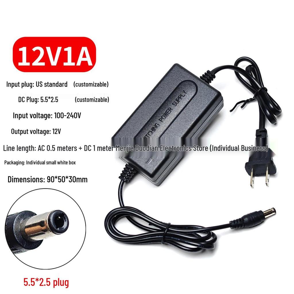 Universal 12V Dual-Wire Power Adapter, 5A/4A/3A, for LED Strips, LCD Monitors, Surveillance, Chargers