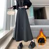 Women's Gray Velvet Woolen A-Line Skirt: Elastic Waist, Warm Half-Length Winter Style with Wide Hem