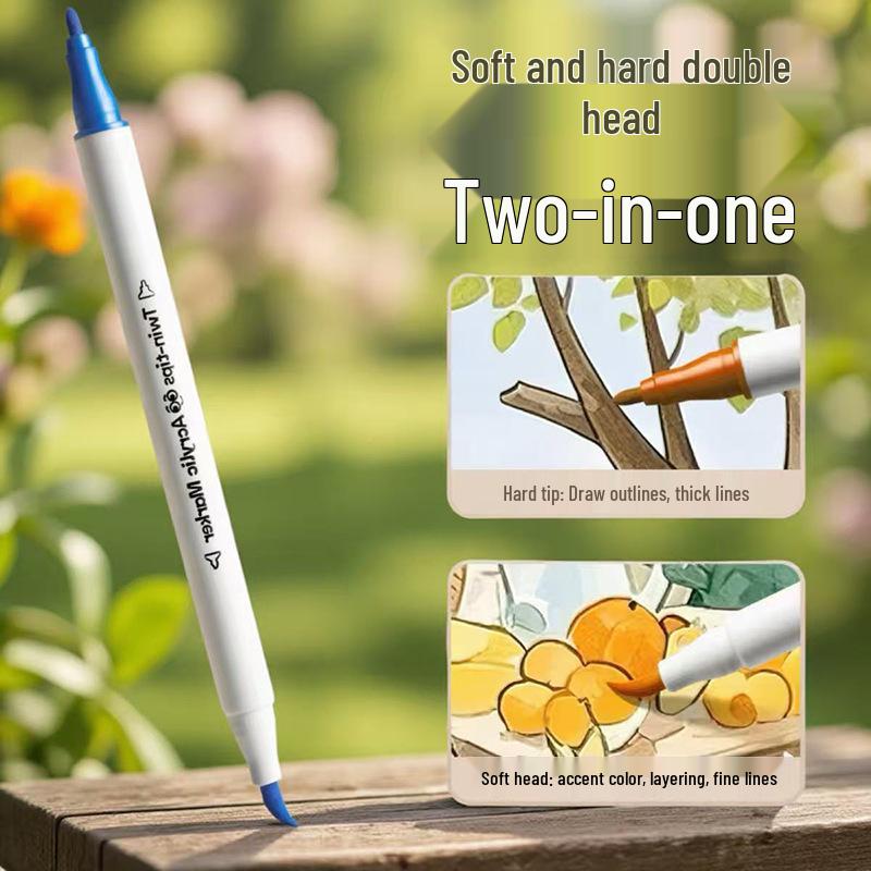 Dual-Tip Acrylic Marker & Paint Brush Set - 48 Colors, Soft Tip for Kids' Art, Opaque & Layerable