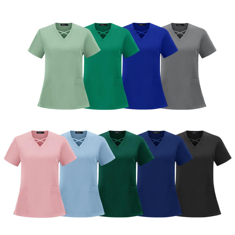 Women's Quick-Dry Surgical Scrub Suit - Elastic Short-Sleeve Workwear for Medical Staff