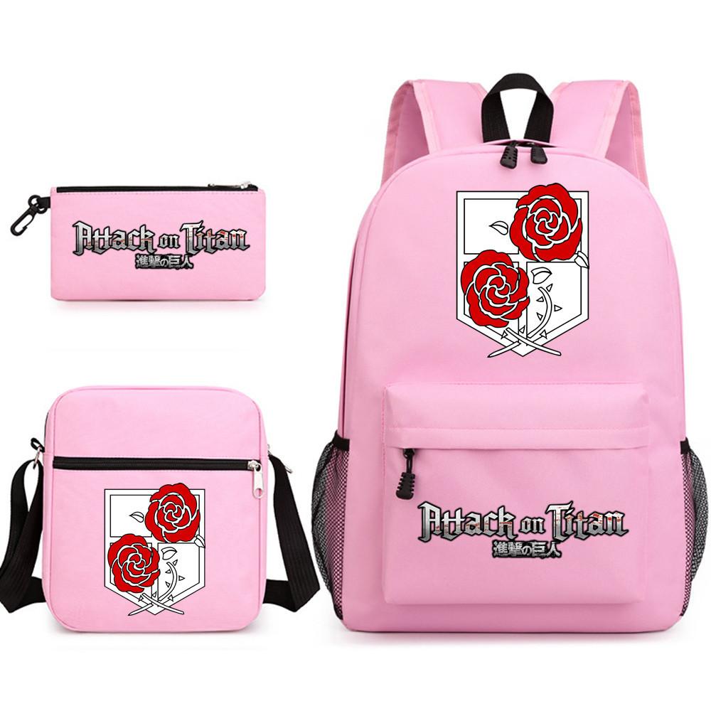Attack Giant Attackontitan School Bag Three-Piece Printed Backpack Student Computer Canvas Bag