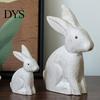 Rounded Corner Rabbit Sculpture 2Pcs Distressed Statue, Vintage Bunny Figurines, Easter Decorations, Rustic Resin Sandstone Decor Wooden Sculptures