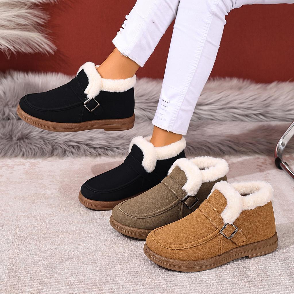 Women's snow boots 2025 winter warm and cold-proof flat-bottomed lazy shoes one pedal casual women's cotton shoes versatile women's shoes