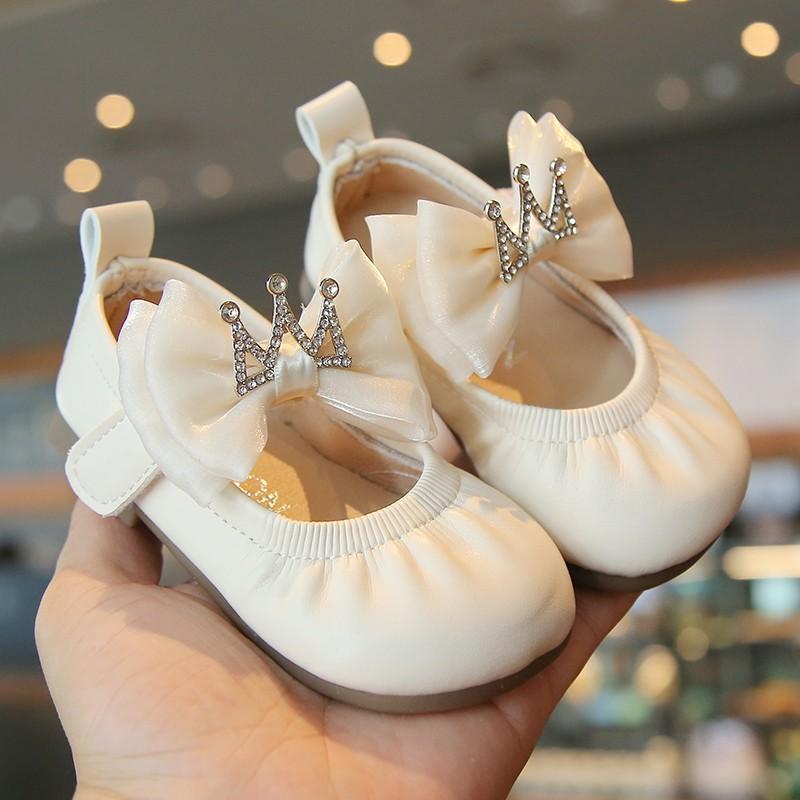Kids Rhinestone Crown Bow Decor Mary Jane Flats 15
