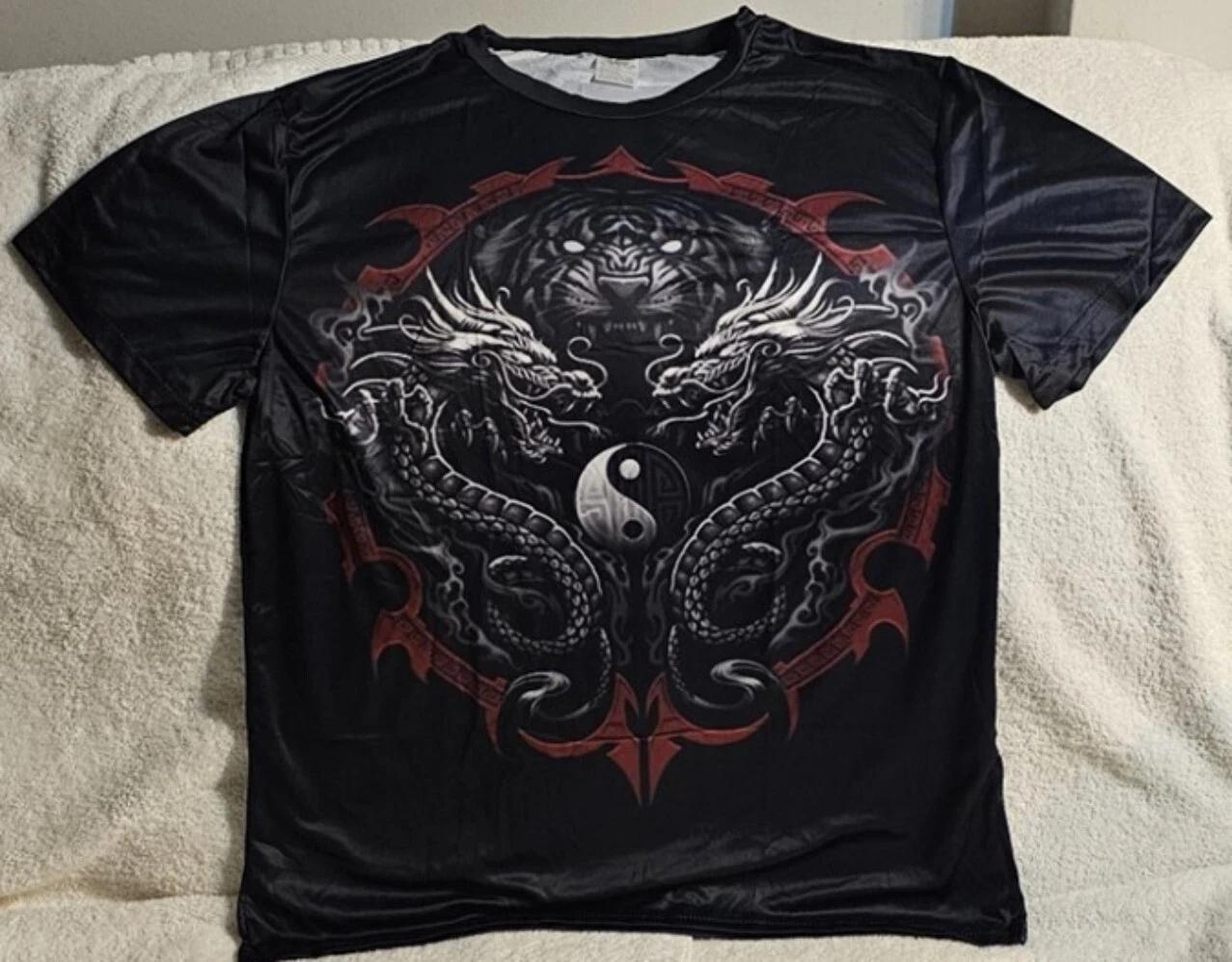 

DRAGON TIGER CAT YIN YANG FANTASY MYTHICAL TRIBAL DRAGONS T-shirt XL