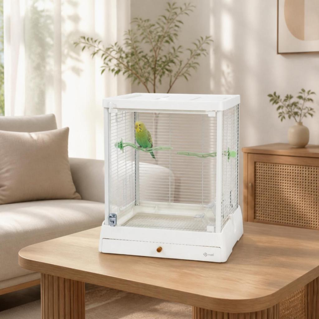 Bird Cage with Perches Mesh Glass Rectangular Birdcage for Parrots,