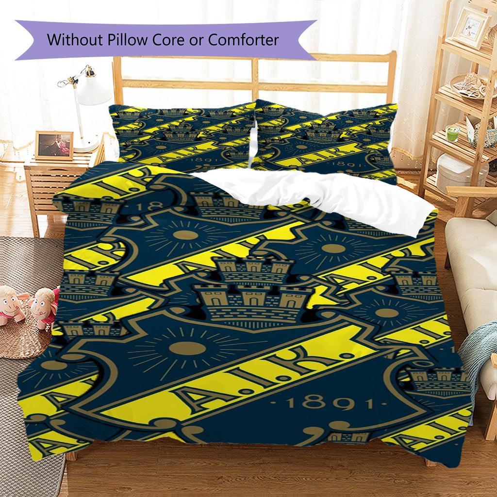 AIK Football Pattern Bedding Set Quilt Cover Pillowcase Home Decor Gift (1 * Duvet Cover + 2 * Pillowcase, Without Core)