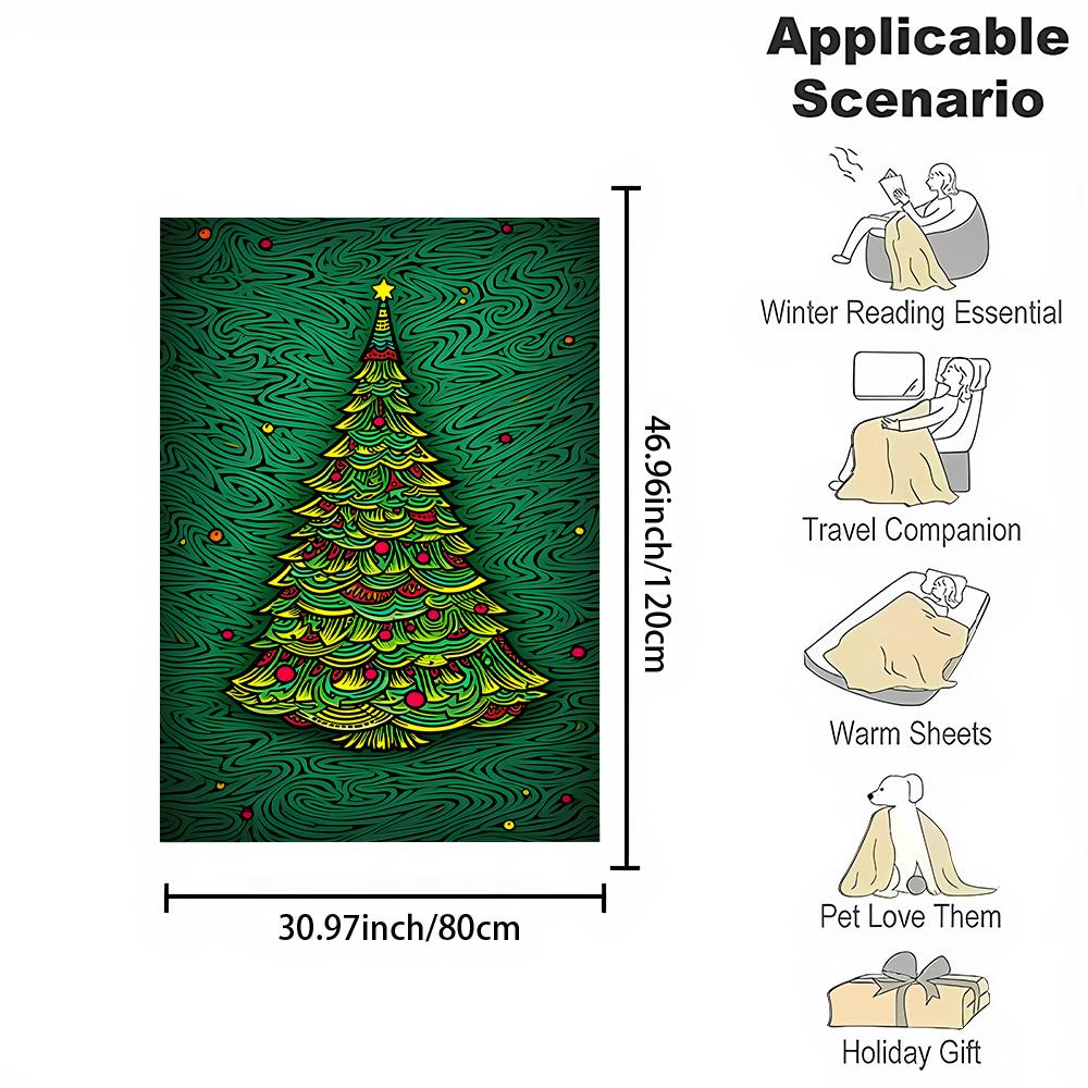 Christmas Tree Print Flannel Throw Blanket - Contemporary Style, Digital Printing, Non-Woven Polyester, All-Season Comfort, Reve