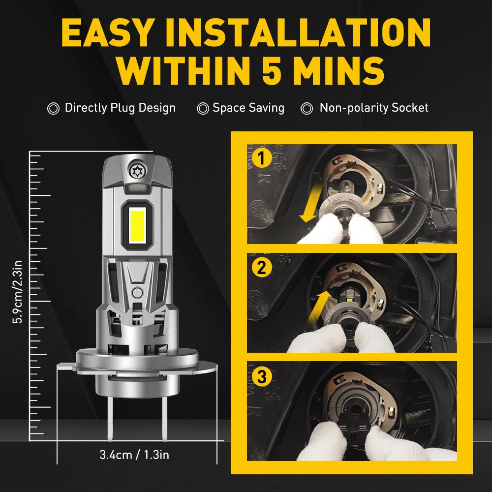 AUXITO 2X Turbo H7 LED Headlight Bulbs Canbus No Error with Fan CSP Chip High Power 120W 22000LM H7 LED Auto Headlight Head Lamp