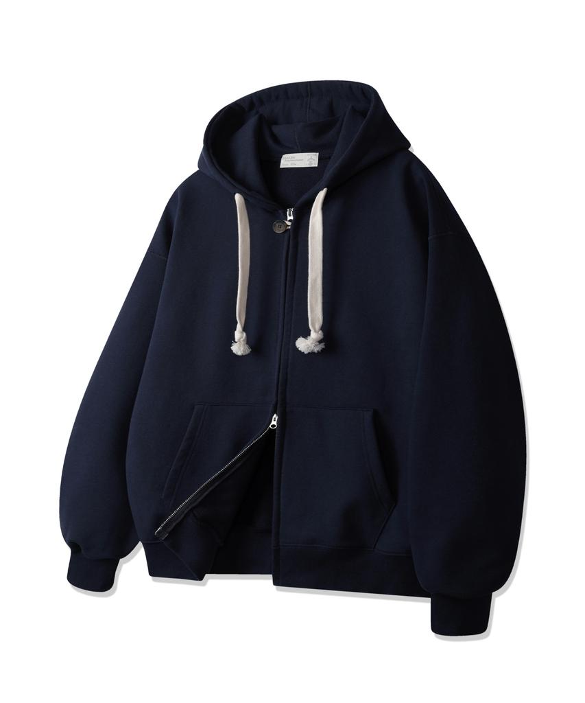 Bakken Classic Two-Way Button Plain Zip-Up Hoodie Bk7975_Navy