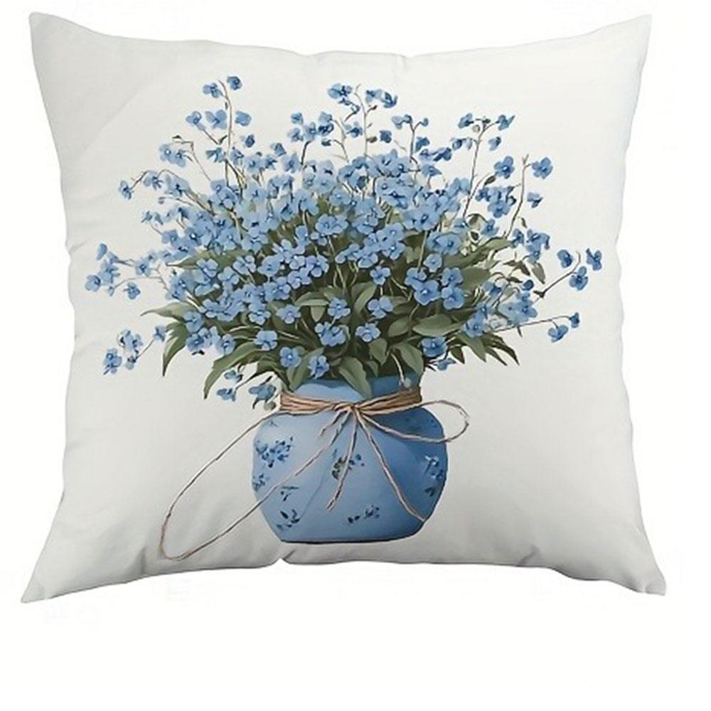 

Light Blue Spring Blessing PillowcaseBedroom Living Room Sofa Home Decor Polyester Cushion Cover with Zipper 16x16Inch
