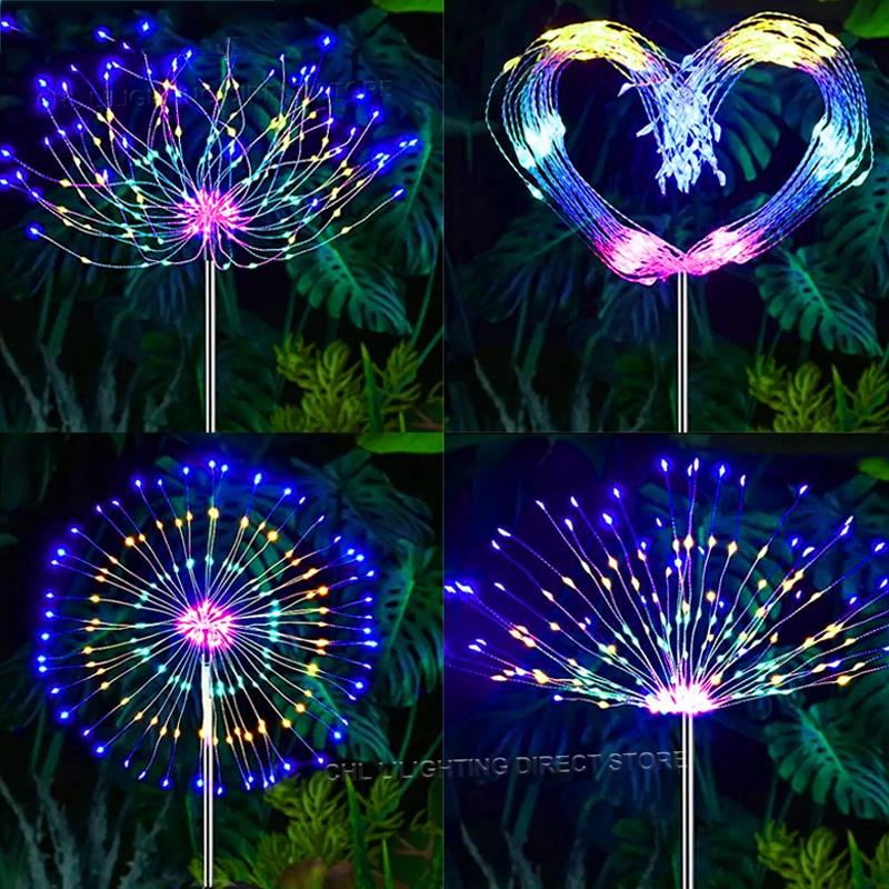 200 LED Solar Fireworks Light RGB Color Changing Outdoor Solar Lights Waterproof IP65  Decorative Garden Lighting for Yard Lawn Patio