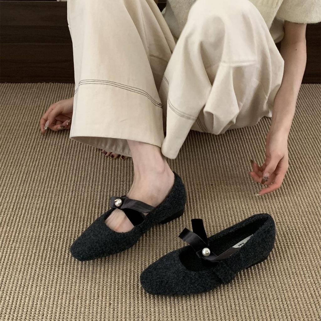 French small fragrant Mary Jane shoes flat black shoes autumn and winter retro late evening wind single shoes ladyshoes soft-soled women's shoes