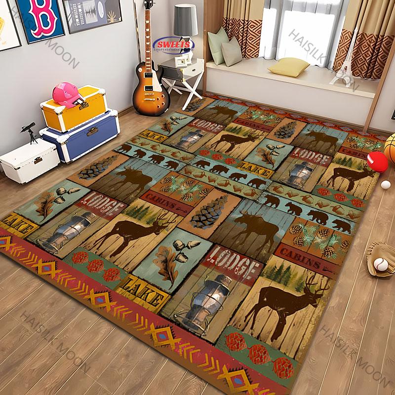 Amerikanischer Country-Retro-Stil Teppich mit Tierdruck für moderne Heimdekoration, schmutzabweisend, Kinderspiel Anti-Rutsch-Dekormatte Geschenk