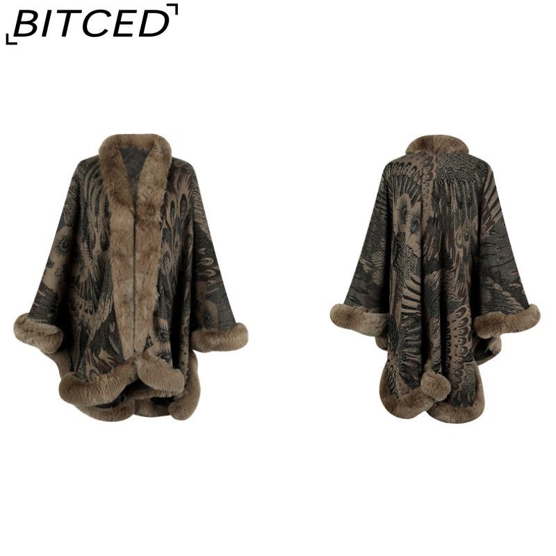 BITCED Autumn/Winter Peacock Flower Knitted Cape for Women - Thickened Warmth Shawl