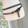 Oeillets Rivets Bricolage Portable Ceinture de Taille en Cuir PU Double Cercle Chaîne de Taille Nouée Extra Longue Mince Ceinture Double Couche Trouée Ceinture