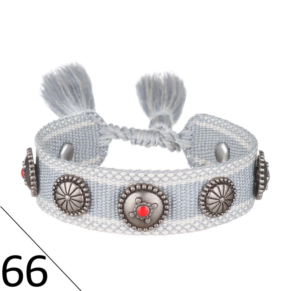 European Woven Bracelet with Metal Nail Buckle and Tassel for Women