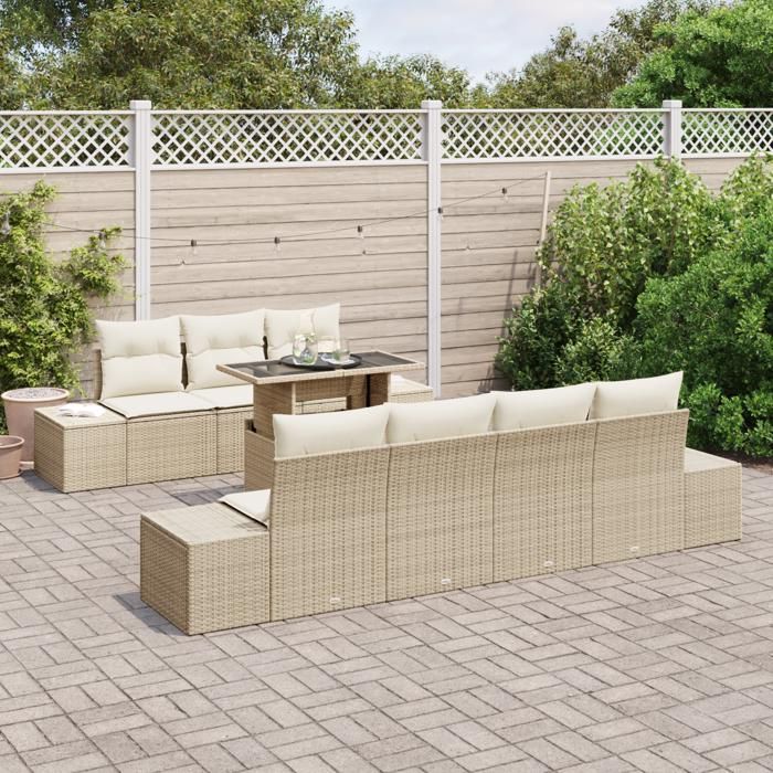 VidaXL Set de canapé de jardin 8 pièces avec coussins beige en poly rattan 3357864