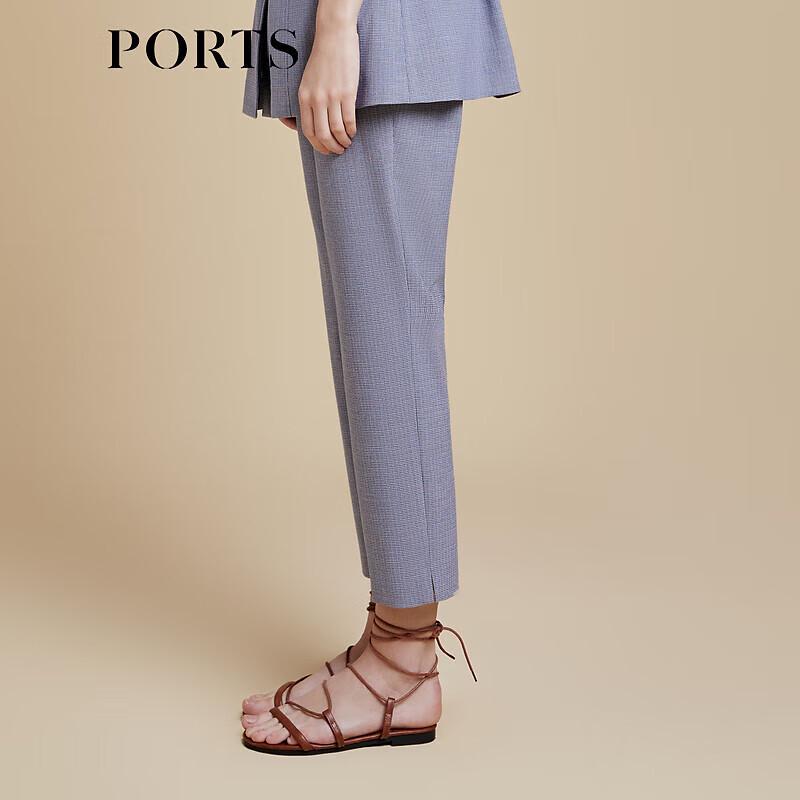 PORTS Spring/Summer Plaid Elastic Slit Ankle Casual Pants