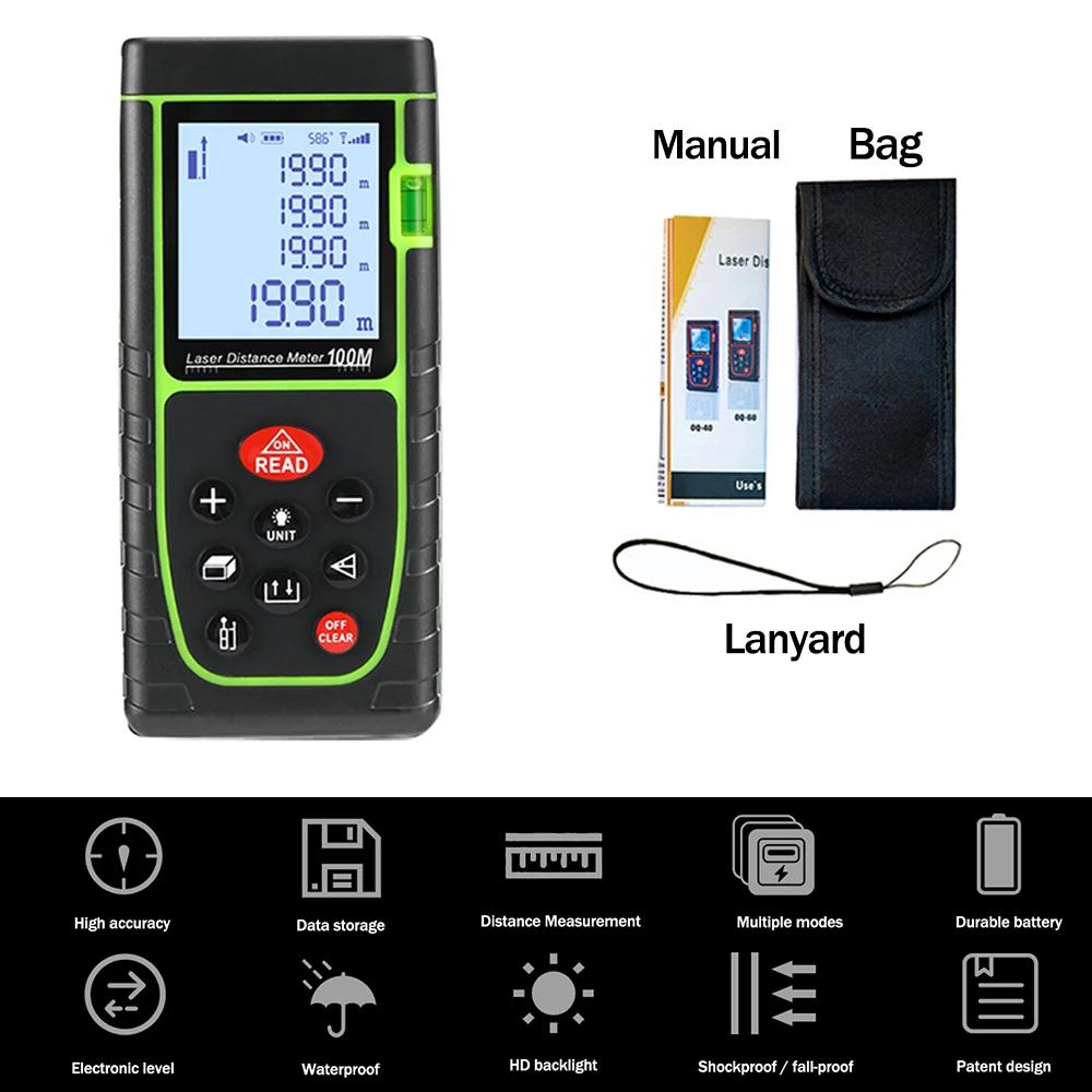 Laser Rangefinder 40M 60M 80M 100M Rangefinder with Backlight Tape Measure Rangefinder Build Measuring Equipment Ruler Test Tool