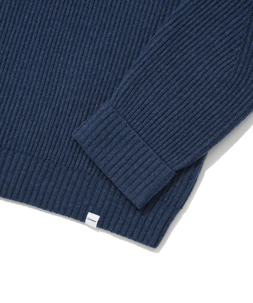 COVERNAT Lambswool Half Zip Knit Navy